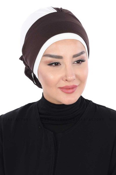 Clara - Turban En Coton Marron & Crème