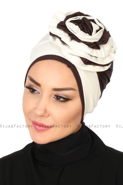 Clara - Turban En Coton Crème & Marron