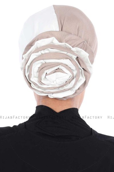 Clara - Turban En Coton Crème & Taupe