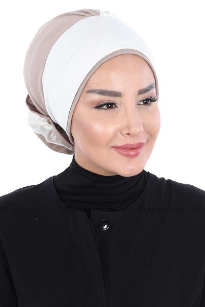 Clara - Turban En Coton Crème & Taupe