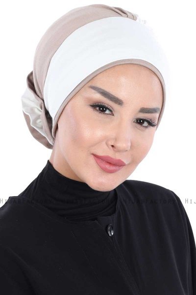 Clara - Turban En Coton Crème & Taupe