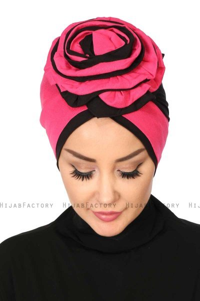 Clara - Turban En Coton Fuchsia & Noir
