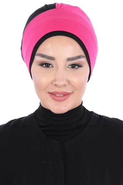 Clara - Turban En Coton Fuchsia & Noir