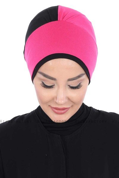 Clara - Turban En Coton Fuchsia & Noir