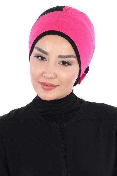 Clara - Turban En Coton Fuchsia & Noir