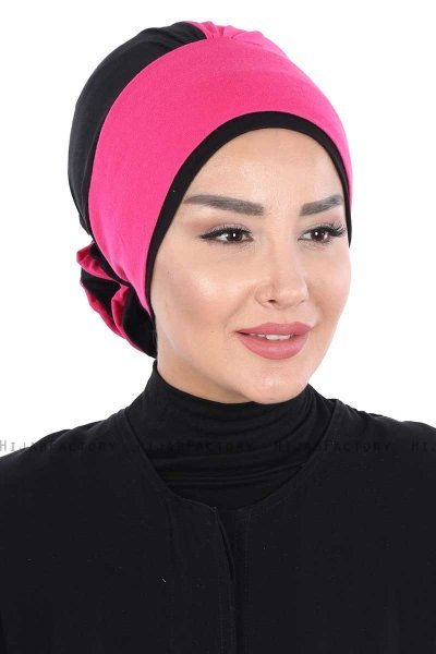 Clara - Turban En Coton Fuchsia & Noir