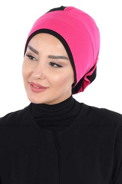 Clara - Turban En Coton Fuchsia & Noir
