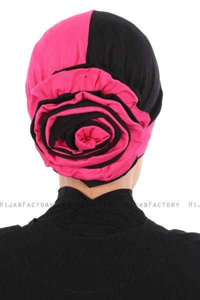 Clara - Turban En Coton Fuchsia & Noir
