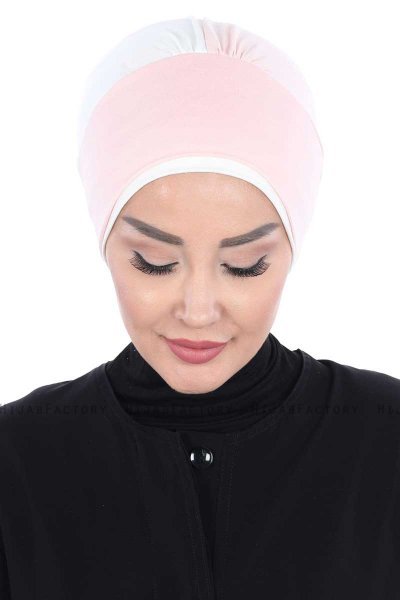 Clara - Turban En Coton Vieux Rose & Crème