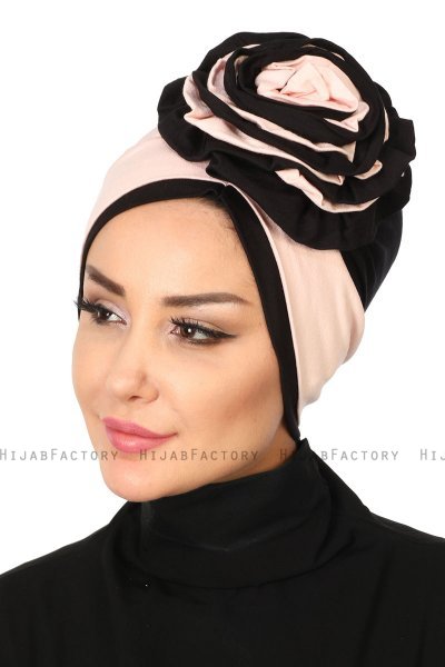 Clara - Turban En Coton Vieux Rose & Noir