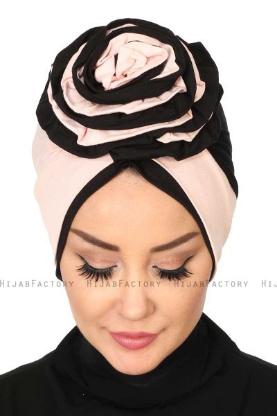 Clara - Turban En Coton Vieux Rose & Noir