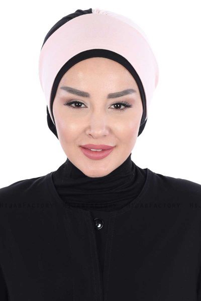 Clara - Turban En Coton Vieux Rose & Noir