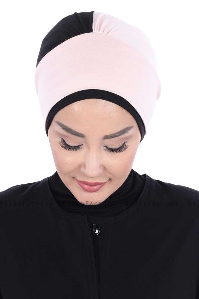 Clara - Turban En Coton Vieux Rose & Noir