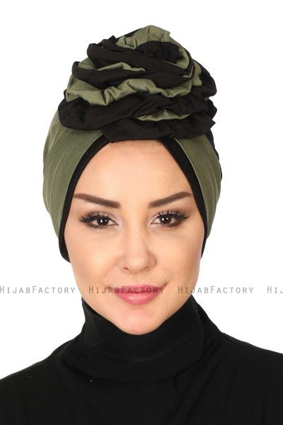Clara - Turban En Coton Kaki & Noir