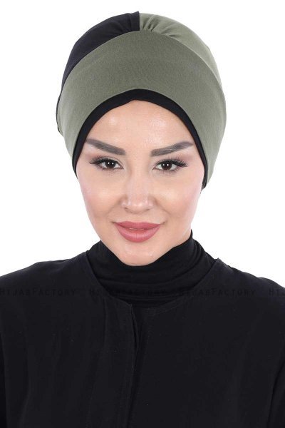 Clara - Turban En Coton Kaki & Noir