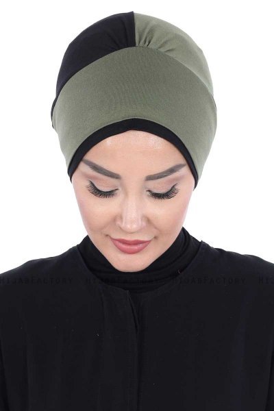 Clara - Turban En Coton Kaki & Noir