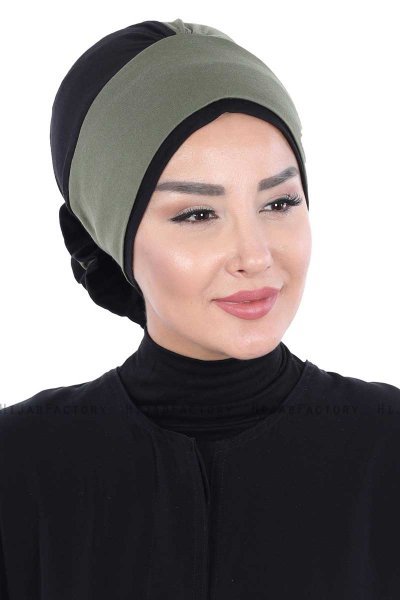 Clara - Turban En Coton Kaki & Noir