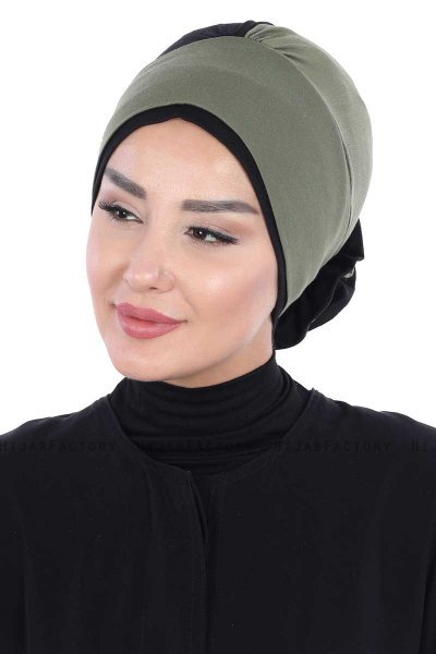 Clara - Turban En Coton Kaki & Noir