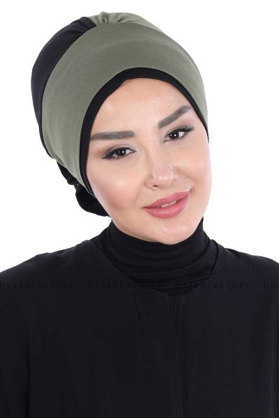 Clara - Turban En Coton Kaki & Noir