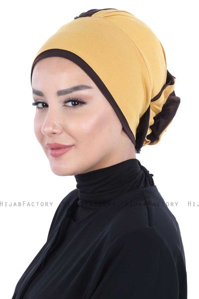 Clara - Turban En Coton Moutarde & Marron