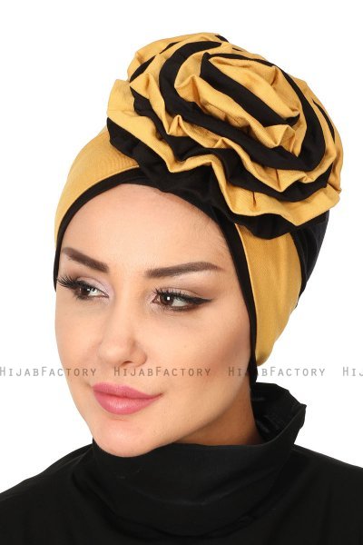 Clara - Turban En Coton Moutarde & Noir