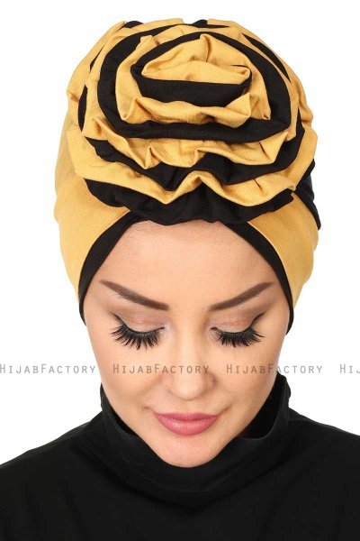 Clara - Turban En Coton Moutarde & Noir