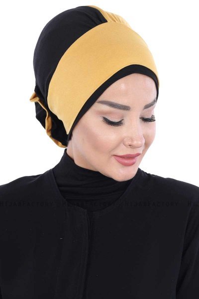 Clara - Turban En Coton Moutarde & Noir