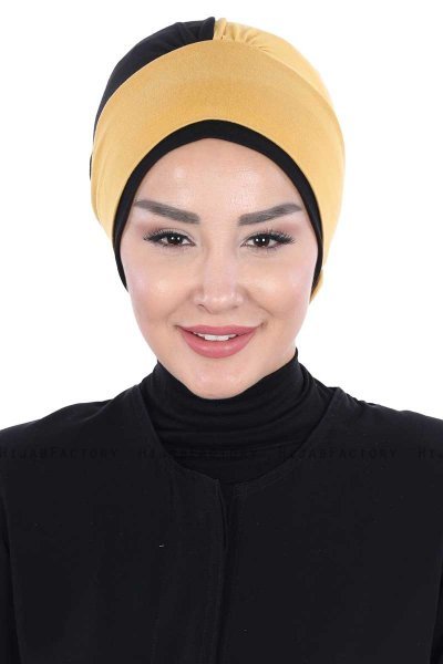 Clara - Turban En Coton Moutarde & Noir