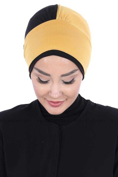 Clara - Turban En Coton Moutarde & Noir