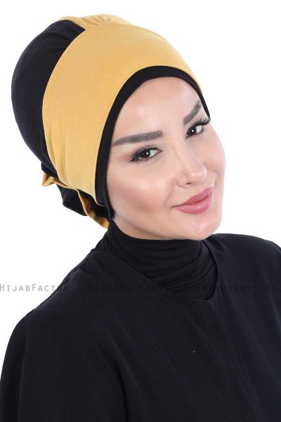 Clara - Turban En Coton Moutarde & Noir