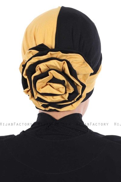 Clara - Turban En Coton Moutarde & Noir