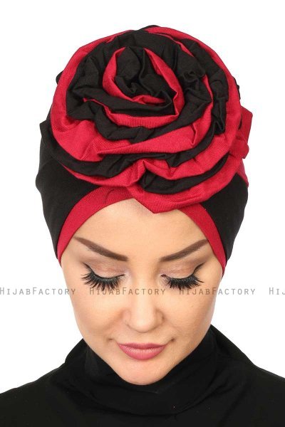 Clara - Turban En Coton Noir & Bordeaux
