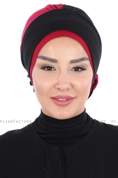 Clara - Turban En Coton Noir & Bordeaux
