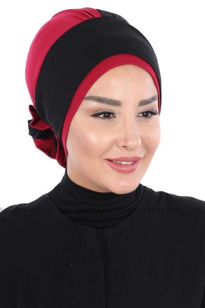 Clara - Turban En Coton Noir & Bordeaux
