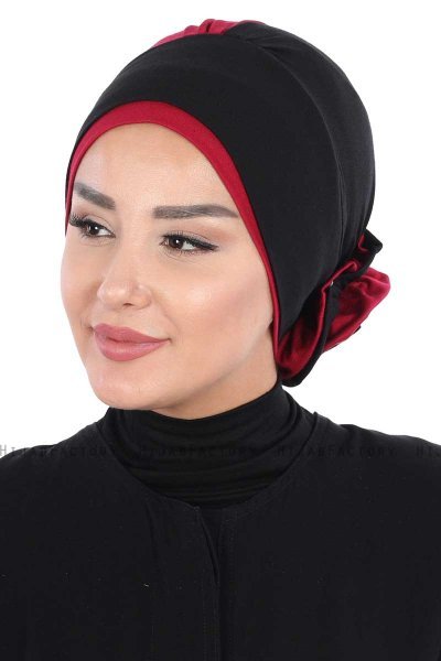 Clara - Turban En Coton Noir & Bordeaux