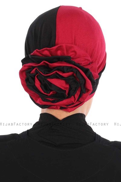 Clara - Turban En Coton Noir & Bordeaux