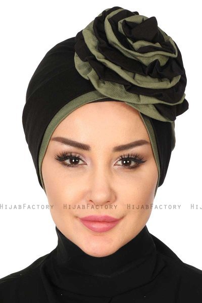 Clara - Turban En Coton Noir & Kaki