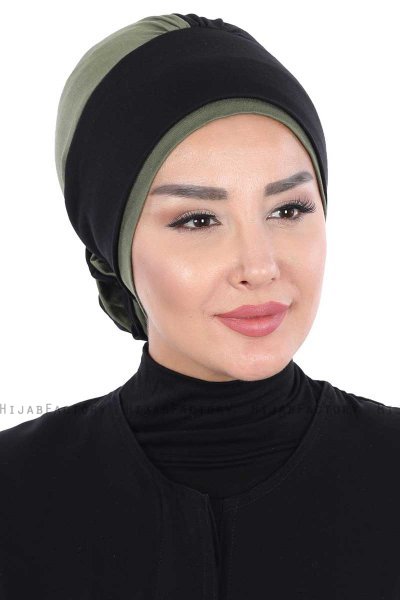 Clara - Turban En Coton Noir & Kaki