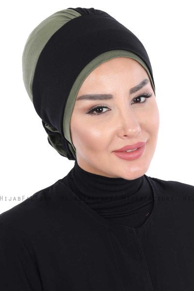 Clara - Turban En Coton Noir & Kaki