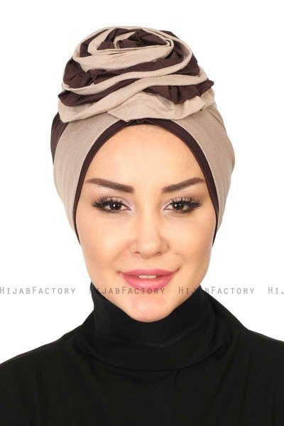 Clara - Turban En Coton Taupe & Marron