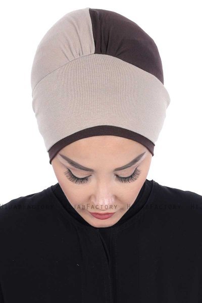 Clara - Turban En Coton Taupe & Marron