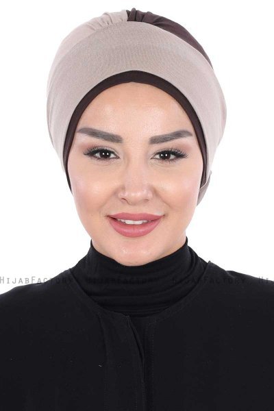 Clara - Turban En Coton Taupe & Marron