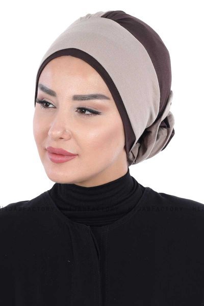 Clara - Turban En Coton Taupe & Marron