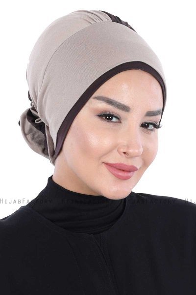 Clara - Turban En Coton Taupe & Marron