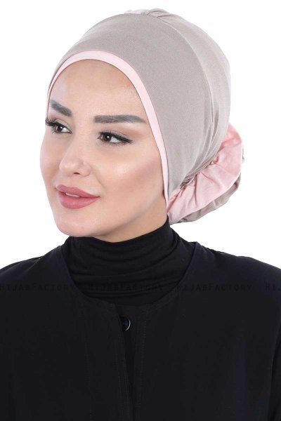 Clara - Turban En Coton Taupe & Vieux Rose