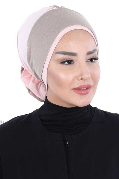 Clara - Turban En Coton Taupe & Vieux Rose