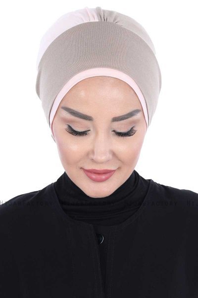 Clara - Turban En Coton Taupe & Vieux Rose