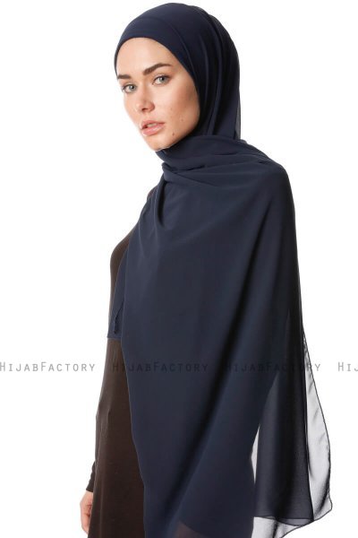 Derya - Hijab Pratique Chiffon Bleu Marin Sombre