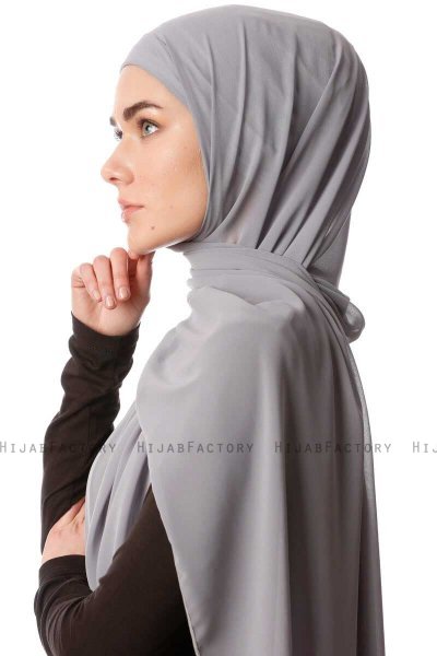 Derya - Hijab Pratique Chiffon Gris Foncé