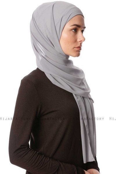 Derya - Hijab Pratique Chiffon Gris Foncé